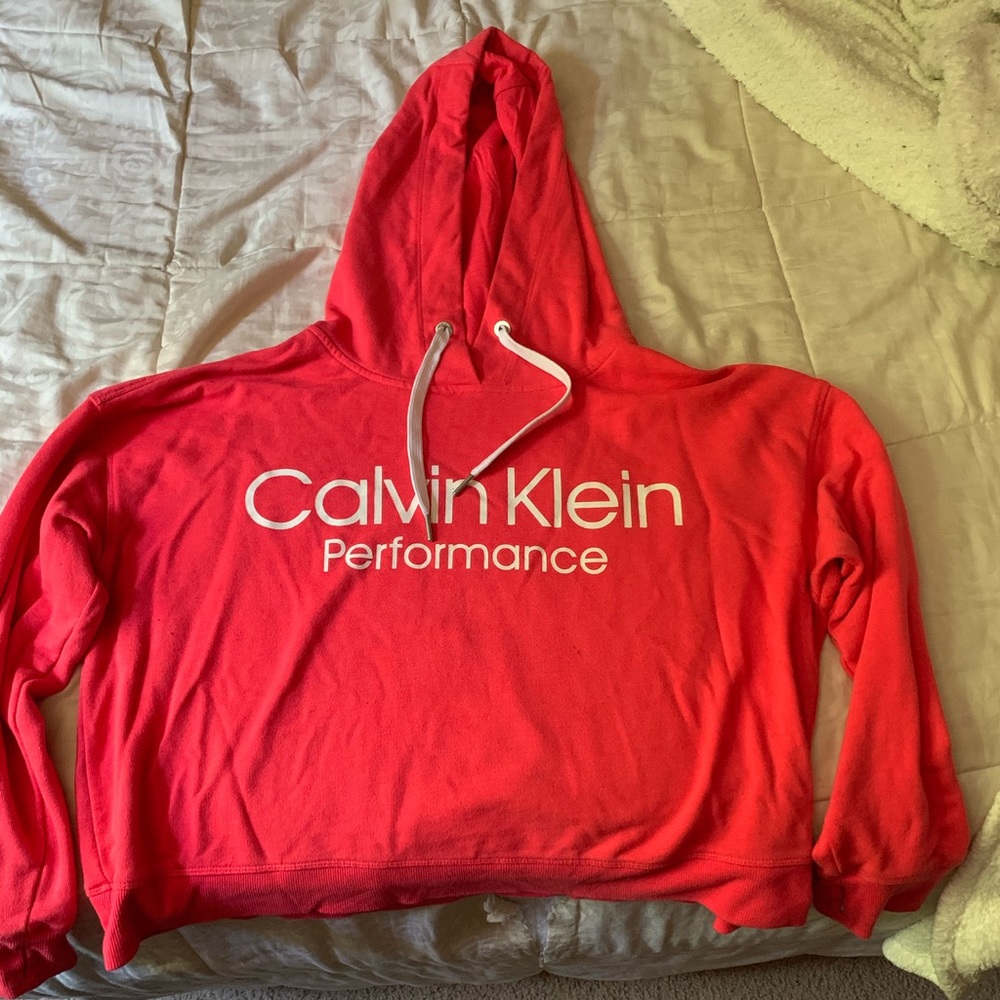 Large Coral Clavin Klein Cropped Hoodie